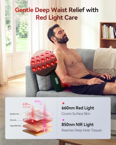 Cordless Lumbar Massager with Red Light, Vibration & Heating