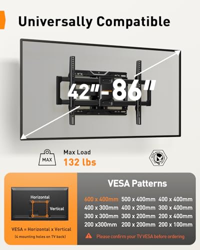 Full Motion TV Wall Mount for 42–86 Inch TVs, Heavy-Duty Articulating Arm