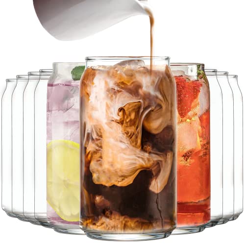 Le'raze Set of 10 Can-Shaped 16oz Drinking Glasses - Durable Irish Glass for Cocktails & More