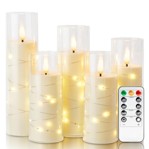 Homemory White Flameless Candles with Remote Control Set - 5pcs, 2.2" x 5-8"