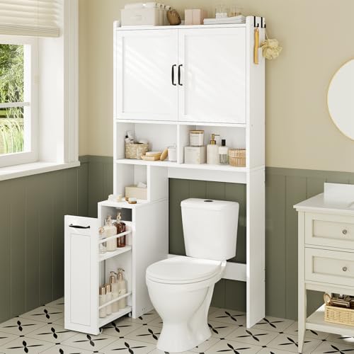 Over-the-Toilet Storage Cabinet with Adjustable Shelves and Casters