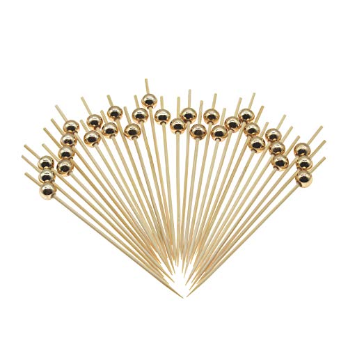Minisland MSL150-Gold Pearl Cocktail Picks 4.7 Inches for Appetizers & Garnishes