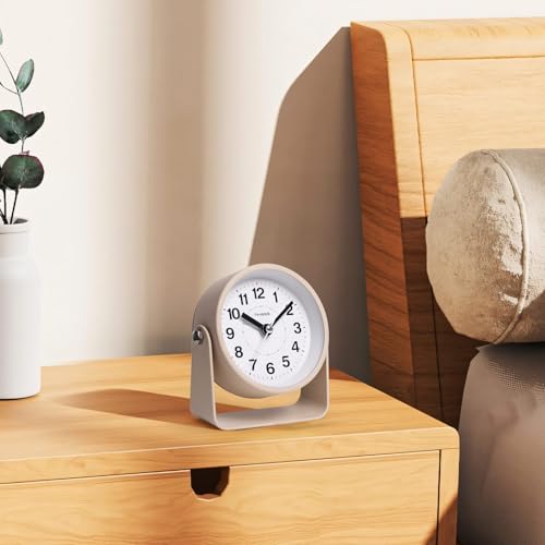 Compact Silent Analog Alarm Clock with Night Light and Snooze, Yellow