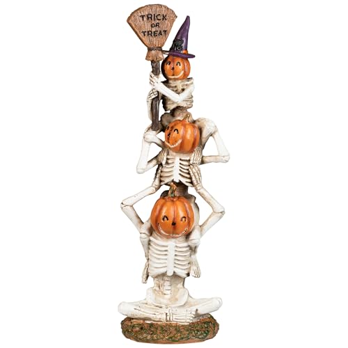 Stacked Jack-O'-Lantern Skeleton Halloween Decor with Trick or Treat Sign - 12.5"