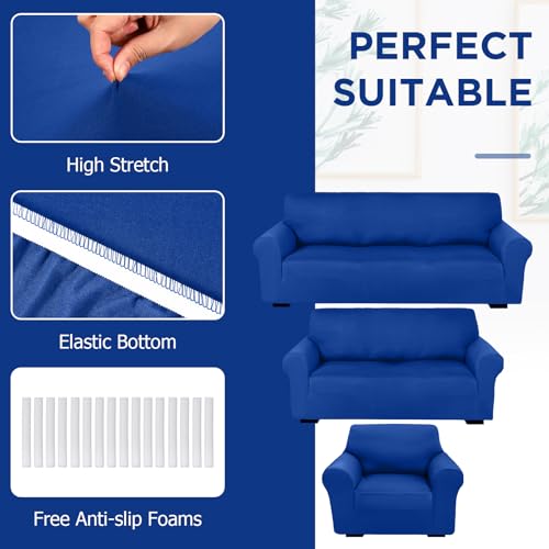 3-Piece Sofa Cover Set in Blue - Stretchable Furniture Protectors