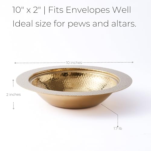 10-Inch Hammered Gold Offering Plate for Church Tithes and Donations