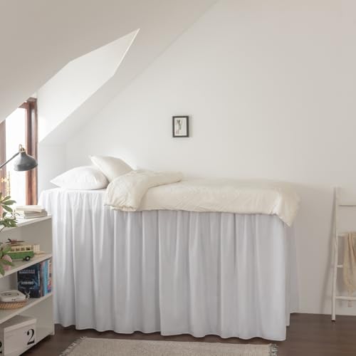 Twin XL Dorm Bed Skirt - 32 Inch Extra Long Drop Split Corner Ruffled Bedskirt