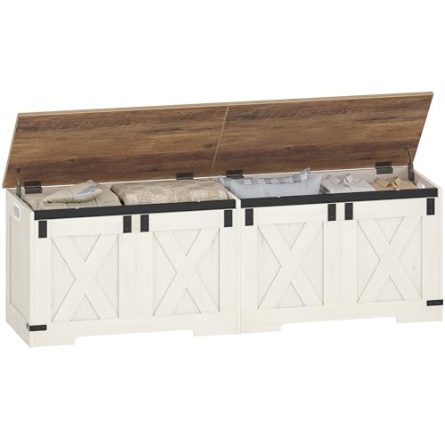 Hzuaneri 59-Inch Farmhouse Storage Chest and Bench, White & Brown, 70 Gal, 330lb Capacity