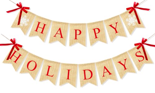 VILIFEVER Happy Holidays Burlap Banner – Christmas Decor, Indoor Home
