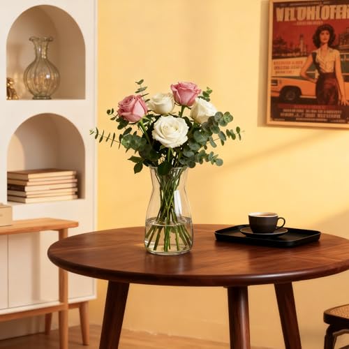 Clear Glass Flower Vase 8 Inch - Modern Minimalist Table Centerpiece