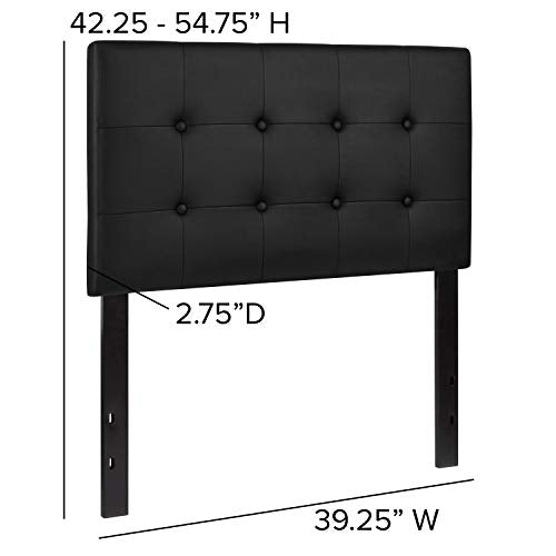 Adjustable Height Button Tufted Twin Headboard, Black Vinyl Upholstered