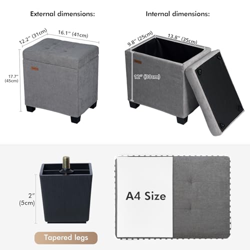 Small Steel Frame Storage Ottoman with Chenille Cushion, Gray