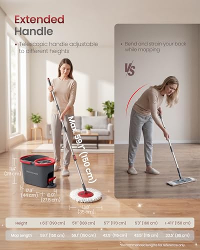 Spin Mop and Bucket Set with Foot Pedal Wringer & Extendable Handle