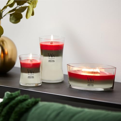 WoodWick Winter Garland Trilogy Holiday Candle Gifts for Women and Men, 9.7 oz Medium Hourglass Trilogy Candle with Crackling Wick