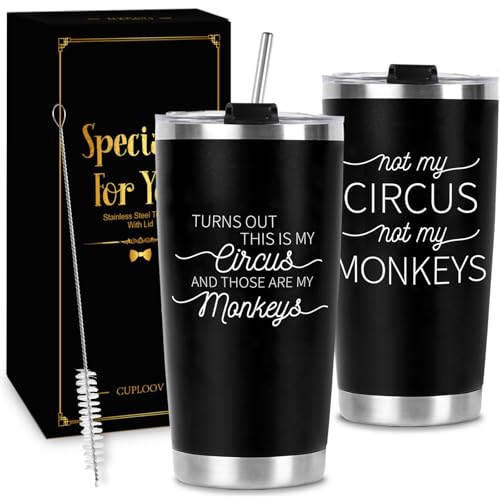 CUPLOOV 20 oz Black Funny Tumbler – Crap Turns Out This Is My Circus – Travel Mug Gift for Dad Grandpa Boss