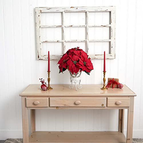 Nearly Natural 21-Inch Artificial Poinsettia Christmas Plant in Rustic Metal Planter