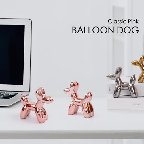Modern Ceramic Balloon Dog Statue, Pink Animal Sculpture for Home Decor