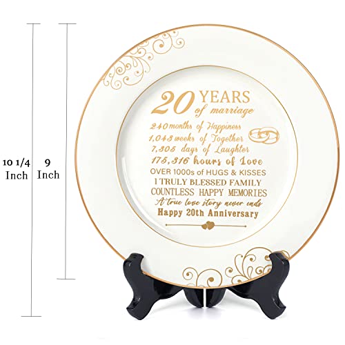 20th Anniversary Ceramic Plate with 24k Gold Foil Decoration, 9-Inch