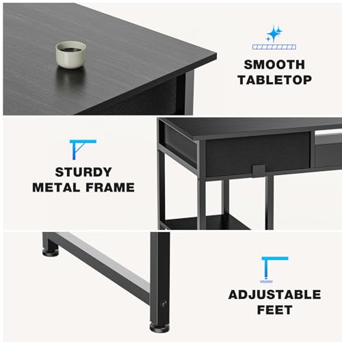48-Inch Compact Computer Desk with Fabric Drawers for Small Spaces