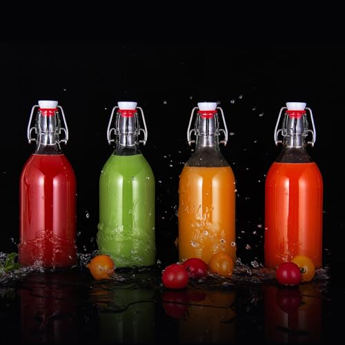 Clear Swing Top Glass Bottles with Airtight Lids, 16 oz 6 Pack