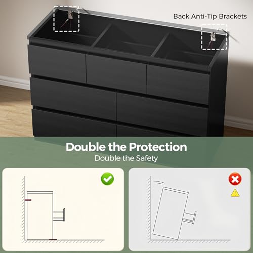 Modern 7-Drawer Wood Dresser - Black Bedroom Chest of Drawers