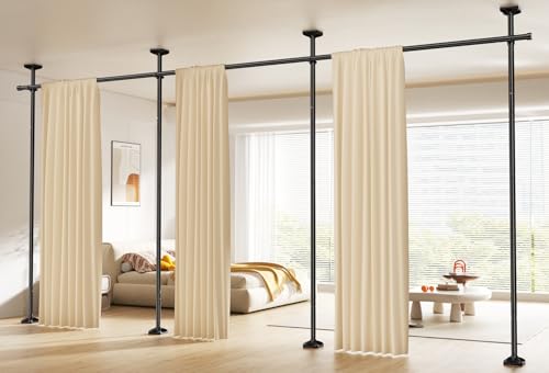 Adjustable Room Divider Curtain Rod, No-Drill Floor to Ceiling Partition Stand