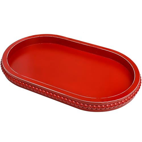 Hrastany Red Oval Wooden Decorative Ottoman Tray 15" x 9" x 1.2"