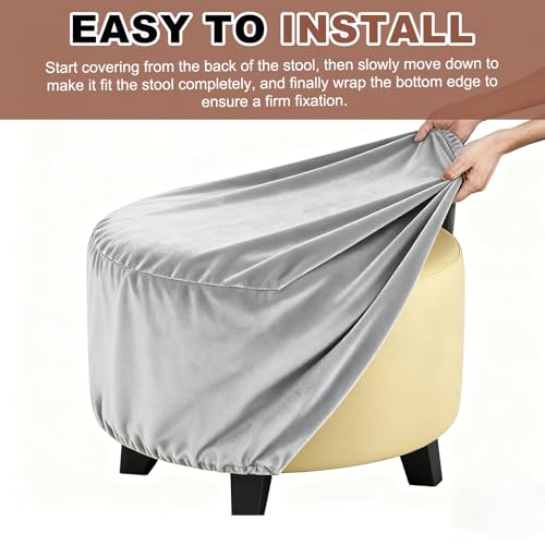 Round Velvet Footstool Slipcover - Stretch Protector for Furniture