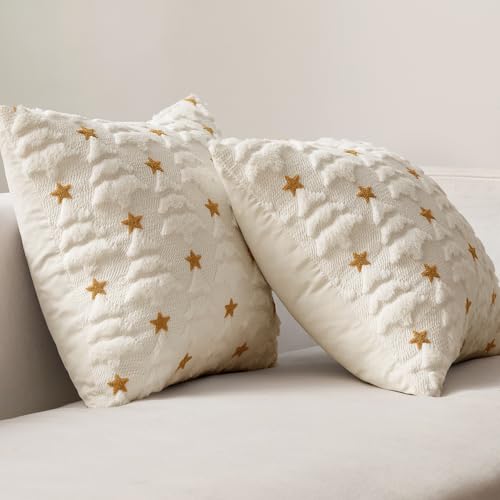 MIULEE 20x20 Cream White Christmas Tree Pillow Covers (Set of 2), Plush Faux Fur & Velvet Back, 3D Tree Design