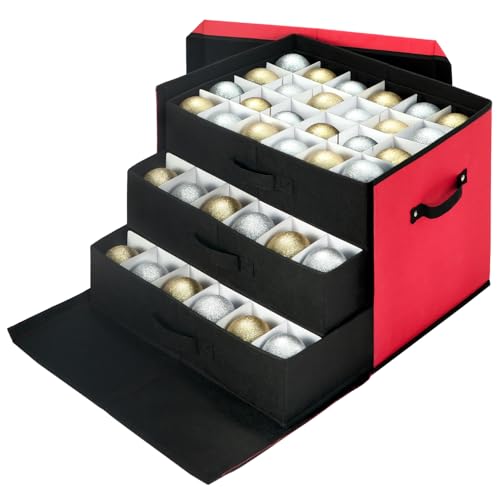 Christmas Ornament Storage Box with Adjustable Dividers and Trays