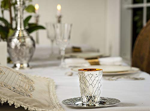 Disposable Plastic Kiddush Cups with Trays, 6 Pack Silver Wine Goblets