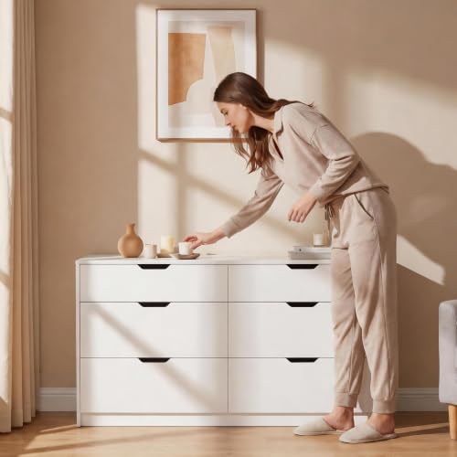 6-Drawer Modern Wood Dresser, 47.2-Inch Storage Cabinet for Bedroom