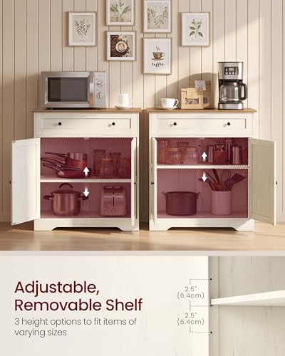 Farmhouse Coffee Bar Cabinet with Drawer & Double Doors, Rustic White