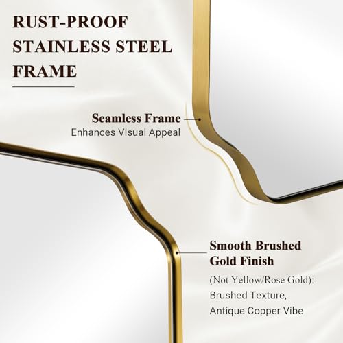 24x36 Brushed Gold Scalloped Wall Mirror for Bathroom and Vanity