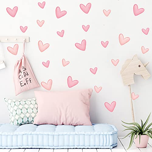 80pcs Pink Heart Wall Decals Peel and Stick Vinyl Stickers for Nursery