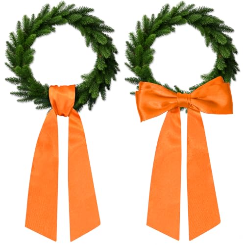 2-Piece Fall Wreath Sash Orange Satin for Front Door Decor