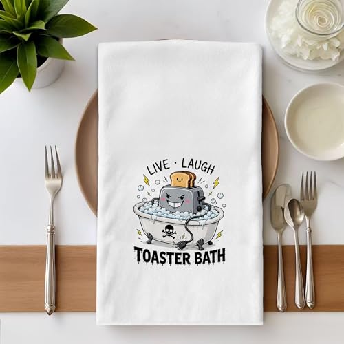 Toaster Bath Funny Kitchen Dish Towels - Live Laugh Decor, 16x24 Inch