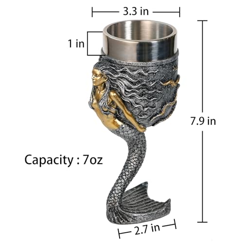 Fantasy Mermaid and Octopus Wine Goblet, 7oz Stainless Steel Chalice