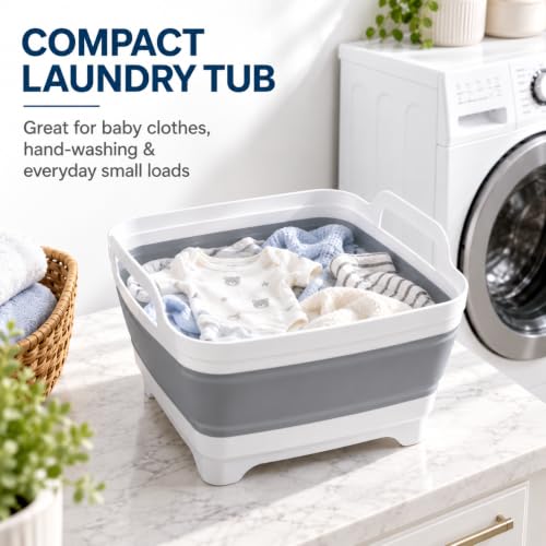 Vamako Collapsible Baby Bottle Wash Basin with Drain Plug - Cool Gray, 2.4 Gal (9L)