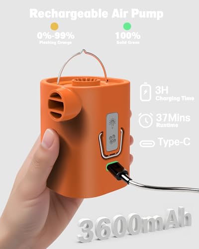 Rechargeable Mini Air Pump with Camping Light & 6 Nozzles