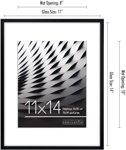 11x14 Black Wall Picture Frame with Mat for 8x10 - Shatter-Resistant Glass