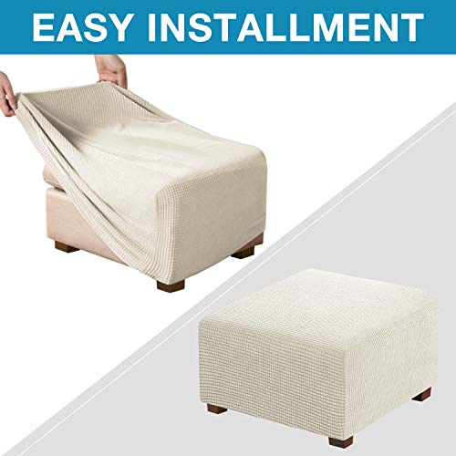 Stretch Ottoman Cover for Square Ottoman - Soft Slipcover, Biscotti Beige