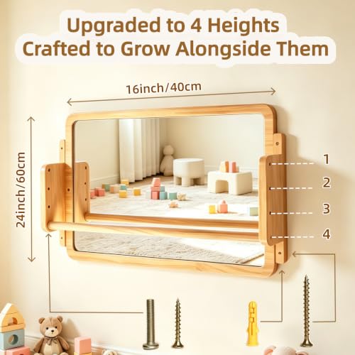 3-in-1 Montessori Baby Tummy Time Mirror with Adjustable Pull-Up Bar