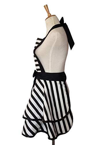 Retro Cotton Kitchen Apron with Adjustable Neck Strap - Black
