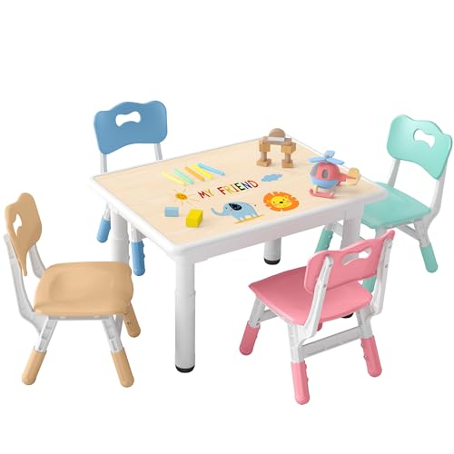 Adjustable Kids Table and 4 Chairs Set - Ergonomic Toddler Activity Furniture