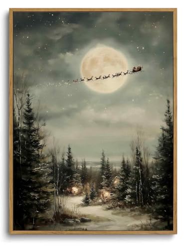 Christmas Wall Art, Santa Claus Canvas Rustic Holiday Home Decor