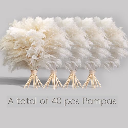 40 Pcs Fluffy White Pampas Grass Stems - Boho Home & Wedding Decor