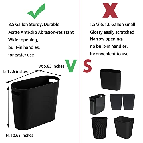 3.5 Gallon Slim Plastic Trash Can with Built-In Handles for Narrow Spaces