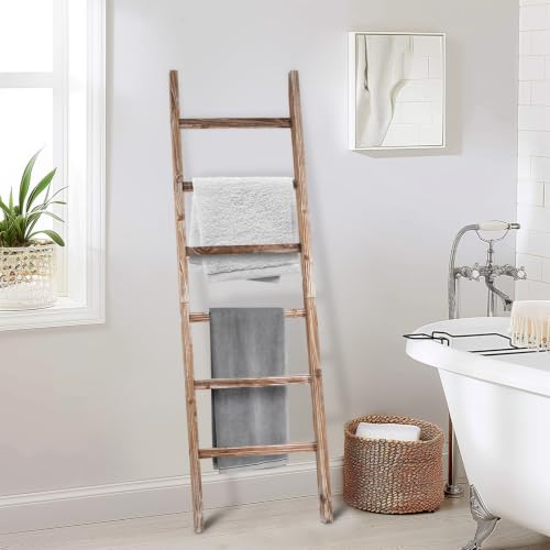 6.4ft Wooden Blanket Ladder - 6-Tier Rustic Farmhouse Quilt & Towel Rack