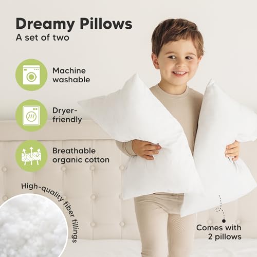 KeaBabies 2-Pack Organic Cotton Toddler Pillows 13x18 - Soft White